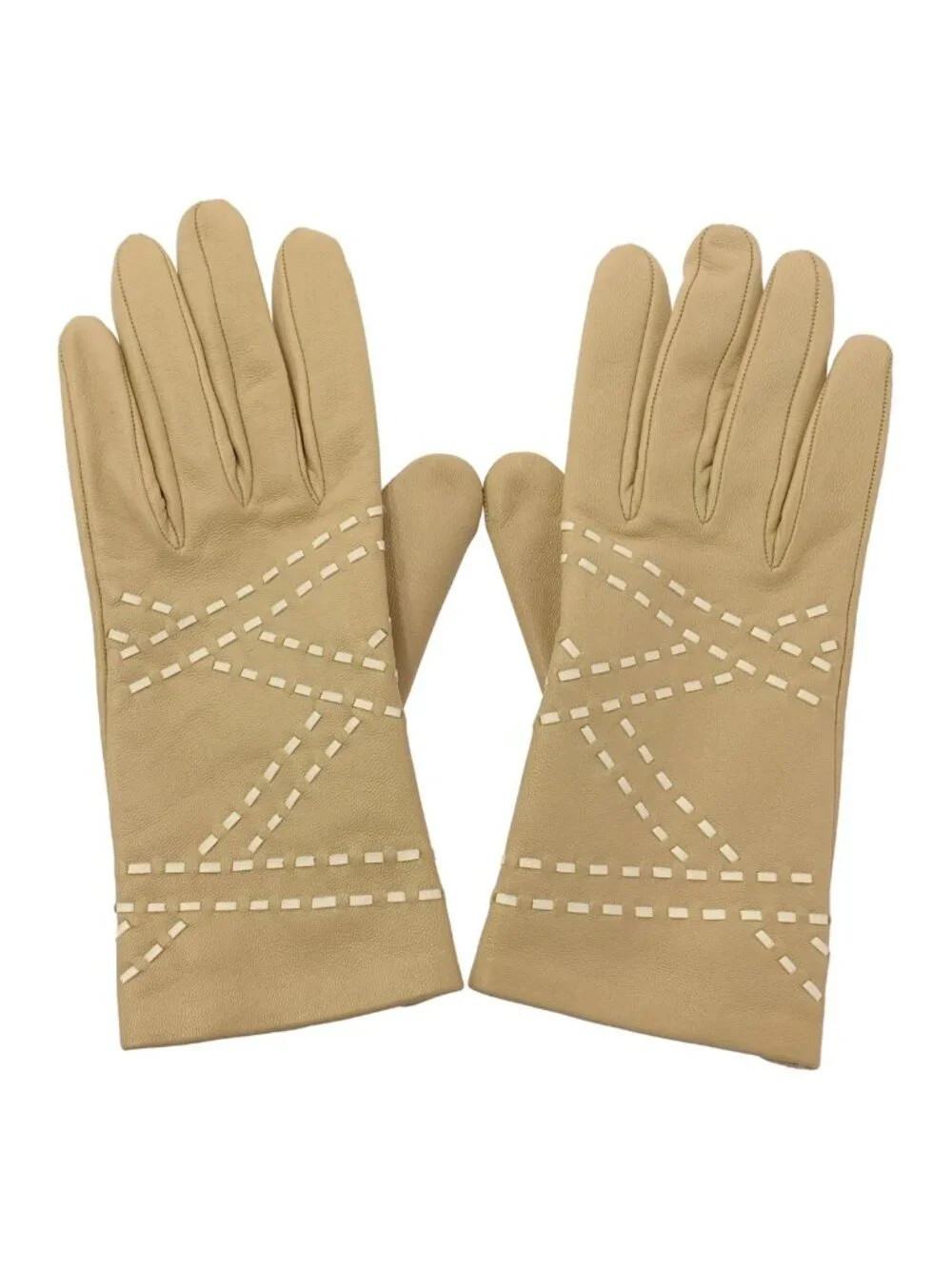 Hermes Leather Gloves Stitchwork 7 Beige